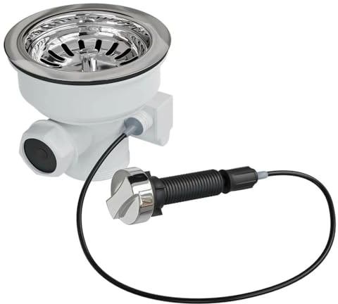 AQUADE Siebkorbventil 114mm Ø Siebkorb für Spüle, Siebkorbventil Verschließbar mit Bowdenzug, Siebkorb Excenterventil 114 mm Spülbecken Set