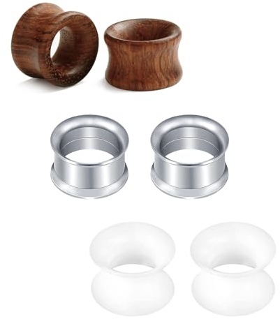 Rajnard Edelstahl Silikon Holz Tunnel Set 12mm Extra Weich und Flexibel Flesh Tunnel Ohr Plug Expander Hider Piercing Schmuck für Frauen und Männer Silber Weiß Holz