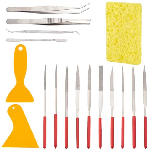 PH PandaHall 17pcs Mosaik Werkzeuge Mosaik-Anfängerbedarf Schaber Schwamm Pinzette Nadelfeilen Mosaik Fliese Einstellung Tools für handgemachte Kunsthandwerk und Home Decorations