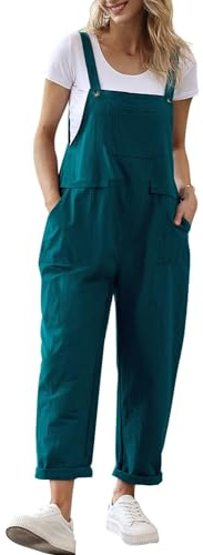 YESNO Women's Dungarees Casual Loose Long Sleeveless Overall Ladies Summer Plus Size Jumpsuit Playsuit with Pockets DARKCYAN PV9UK L
