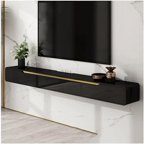TV-Schrank Moderner schwebender TV-Ständer, 47,2/59/70,8 Zoll großes wandmontiertes Konsolen-Entertainment-Center mit Plattform und Medientischschrank mit 2 Schubladen for das Wohnzimmer Fernsehschran