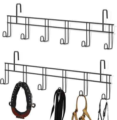 Yaocom 2 Stück 6 Haken Zaumzeug Haken Metall Zaumzeug Aufhänger Zaumzeug Rack mit Aufhängern für Zaumzeug, Pferdedecken-Rack, Zaumzeughalter, Wandhalterung, Schwarz