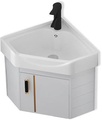 Meuble Lave Main D'angle,lavabo Triangle Mural En Céramique,Lavabo Salle De Bain,Meuble De Rangement Avec Lavabo,Lave Main CéRamique Blanche, Pour Salle De Bain Vestiaire WC(Size:42cm/16.5in)