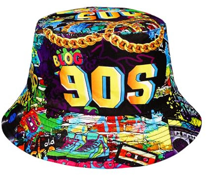 MILAKOO 90er Jahre Eimer Hut - Retro Party Hut mit Vintage Druck für Männer, Frauen, Disco, Hip hop, Outdoor