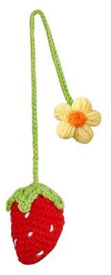 HSAJS Autospiegel Anhänger Niedliche Erdbeere Auto hängende Ornament für Auto Rückspiegel Dekor Häkeln Auto Spiegel Hanging Charms Zubehör Blume Hand Gestrickt Erdbeere Auto Dekor