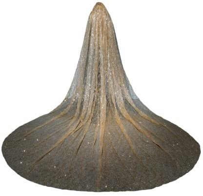 Schleier Brautschleier Schlichter Tüllschleier aus Gold for Damen, 3 Meter, for die Hochzeit, langer luxuriöser Kathedralenschleier for die Braut, glänzender Bling-Bling-Schleier, Pailletten, Brautacc