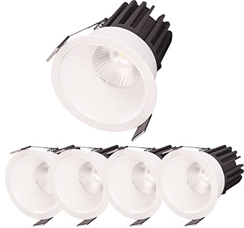 LROFOUR Mini faretto LED da 5 pezzi con deflettore impermeabile 9W/12W/15W bianco rotondo da incasso per doccia bagno lampada da soffitto 3000K/4000K/6000K selezionabile