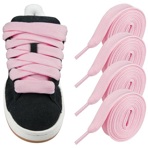 Endoto 2 Paires Lacets pour Adidas Campus 00s Chaussures, 20mm de Large Cordons Lacet de Rechange Plats Fat Shoelaces Laces-Rose Clair, 50 pouces