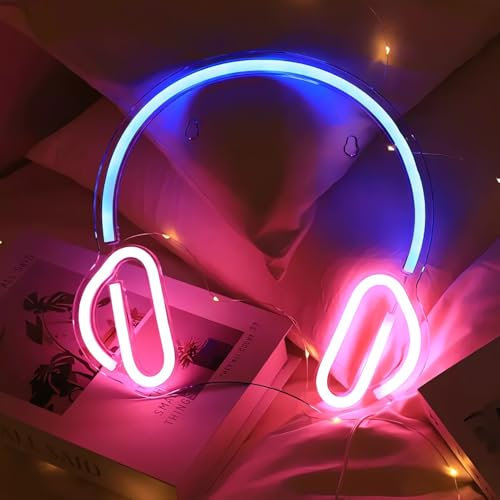 STHomedeco Game Neon lampe - Alimenté par USB Enseigne Lumineuse Decor Gaming Cool Néon pour Chambre Salle de Jeux Bar Enfants Cadeau Décoration de Fête (Neon écouteur)