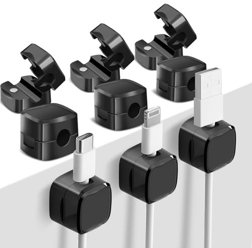 9 Pack Cable Tidy,Cable Smooth Adjustable Easy Secure Cable Management,Wire Holder Cable Clips,Hide Or Organize Phone USB Charger Cable for Home,Office,Nightstand,Car,Desk-Black