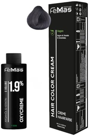 Femmas Haarfarbe Set Ash I Hair Color Cream 100ml + Oxycreme 100ml 1,9% I Permanente Haar-Coloration + Entwickler I Schonend & langanhaltend I Salon-Haarfarbe für Zuhause