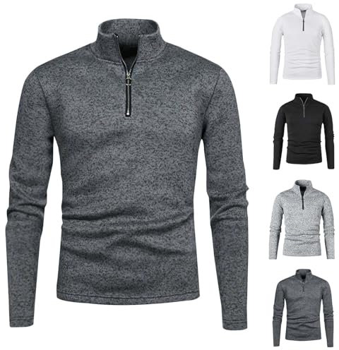 CSHE Herren Pullover Herbst Winter Fleecepullover Microfleece Sweatshirt Warmes Langarme Half Zip Winterpullover Lässig Einfarbig Pulli Männer mit Stehkragen und Leiste Strickpullover
