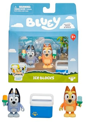 Bluey Let's Play Chef 2-Pack Toy Figure Playset, Ice Blocks Bingo and Socks Toddler Figurine Toys Set, Poseable Figurines for Kids Ages 3-5