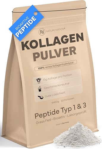 Premium Kollagen Pulver - 100% Collagen Hydrolysat mit Peptide Typ 1 & 3 - Perfekte Löslichkeit - Laborgeprüftes Kollagenpulver, in Apothekenqualität, prod. in Deutschland (1 x 450g)
