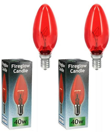 Masterpart 40W Small Edison Screw Red Fireglow E14 Candle Lamps 240V Bulbs Pack of 2