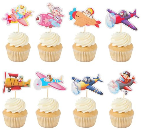 Arthsdite Cupcake-Aufsätze für Flugzeug, Piloten, Cupcake-Picks, Dekoration, für Babyparty, Kindergeburtstag, Kuchendekorationen, Zubehör, 24 Stück