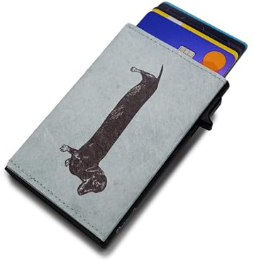 Paprcuts RFID Alu Kartenetui - Dünner Kartenhalter aus kratzfestem Aluminium und reißfestem HiTech Material Tyvek Bis zu 12 Karten & Geldscheine mit RFID Schutz Ultraleicht Unisex | Sausage Dog
