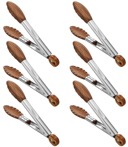 Honeydak 6 Pcs Walnut Wooden Small Kitchen Tongs 9 Inch for Cooking Serving