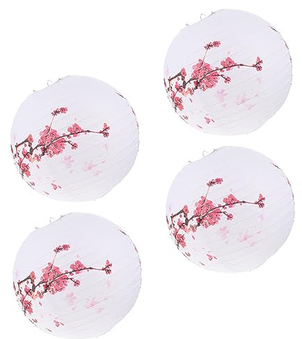 DIYEAH 4 Faroles De Papel Plegables Decorativos De Flor De Ciruelo para Exteriores Decoración De Bodas Farolillos Chinos De Papel con Diseño De Flor De Ciruelo De Hierro Blanco