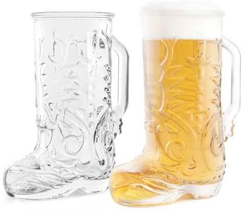 Final Touch Wild West Boot Bierglas, 2er-Set, einzigartige Trinkbecher mit Griff, dickes bleifreies Glas, 625 ml Fassungsvermögen, rustikale Barzubehör-Geschenkbox für Cocktails und Getränke