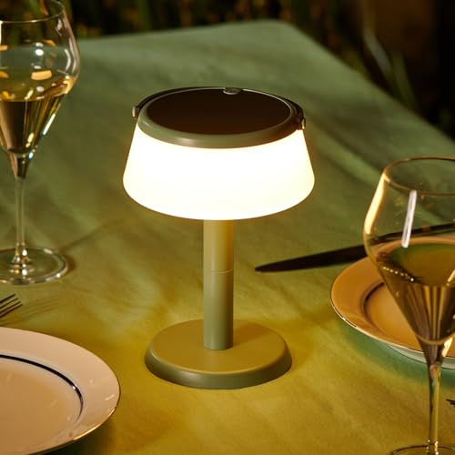 Auraglow Solar Table Lamp and Hanging Lantern 2 in 1, USB Rechargeable | Portable cordless touch dimmable, for garden, camping and indoors, weatherproof, stem stores inside