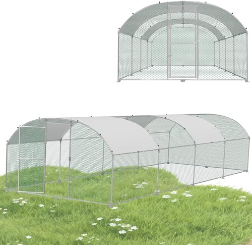 HENGMEI Hühnerstall Freilaufgehege Verzinkter Stahl Hühnerkäfig Hühnerhaus Freigehege, Geflügelstall Voliere für Hühner Kleintiere Geflügel Kaninchen, 3x8x2m (Dome Roof)