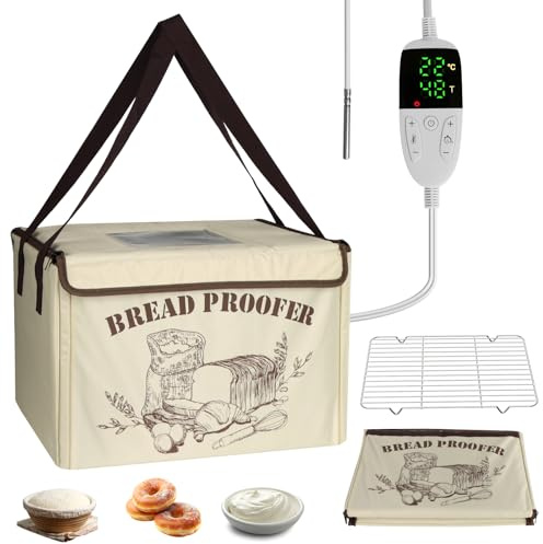 Brot Gärbox Sauerteig, Faltbare Gärbox mit Dreiseitige Oberflächen Heizung Temperaturregelung von 10–45 °C, 48H Timer Brot Gärschrank mit NTC-Sensor & Abkühlgitter für Sauerteig, Pizza, Joghurt