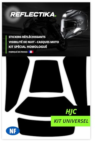 Kit Spécial Autocollants Stickers Réfléchissants pour Casque Moto HJC Kit Universel - Adhésif Noir de Signalisation Homologués Normes Française - Visibilité de Nuit