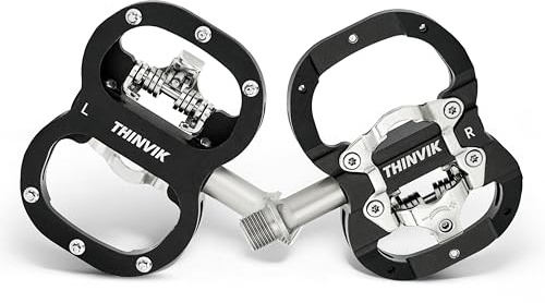 Thinvik Pedali per Bicicletta Shimano SPD – Doppia Funzione Piattaforma e Pedali Automatici per MTB 9/16'', Inclusi I Tasselli Compatibili, Colore Nero/Argento