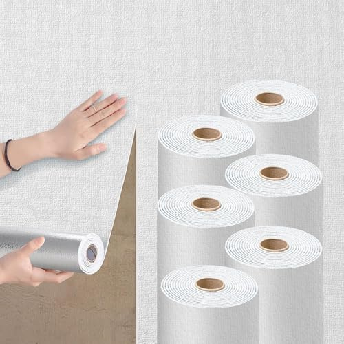 Anttyscar 6 Rolle Selbstklebend Tapete Weißer Tapete 3mm Verdickende Thermische Isolierung Akustikpanel Wasserdicht für Schlafzimmer Wohnzimmer 50 cm x 280 cm
