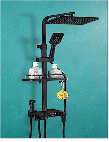 Sistema de Ducha, Juego de ducha negro cobre completo for baño, mano 4 velocidades con pantalla digital termostática botón doble fila(S1803B-THDD-4G)