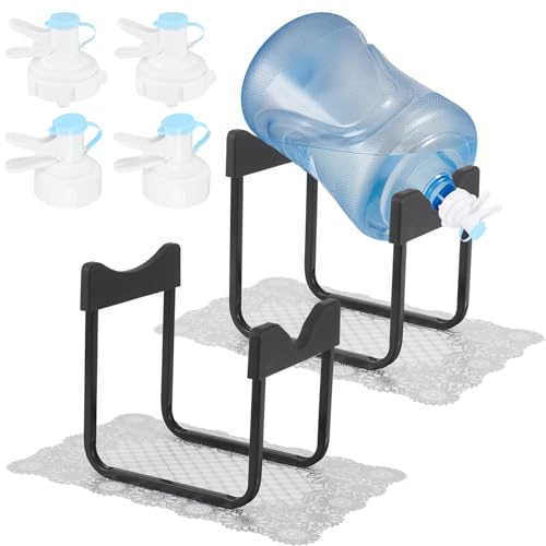 2 Packs 3-5 Gallon Water Jug Stand with 4 Dispenser Valves,Non Slip Water Stand with Fast Flow Water Spout Fits 55mm Bottles,Include 2 Non-Slip Mat