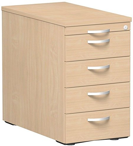 Geramöbel Standcontainer mit 4 Metall-Schubfächern und Utensilienschubfach, Metall-Rollschubführung, Zentralverriegelung, 438x800x720, Buche/Buche/Buche