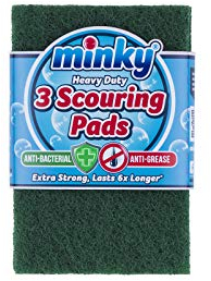 Minky Extra Strong Scouring Pads, Polyester, Green, 13.5 x 4 x 9 cm, Pack of 3