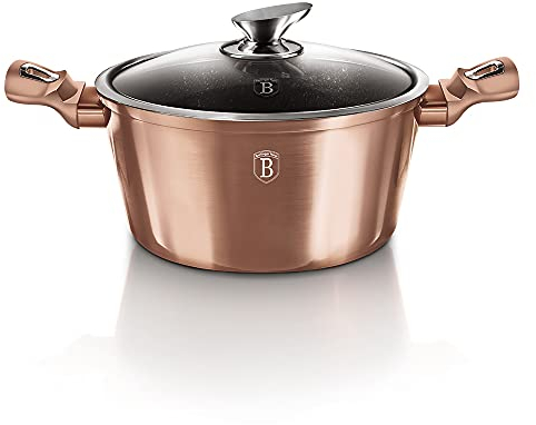 Berlinger Haus Kasserolle - robuster Stahl mit Marmorbeschichtung, ergonomischer Soft-Touch-Griff und passgenauer Deckel aus gehärtetem Glas - spülmaschinenfest | 4,3 qt (4,3 qt, roségold)