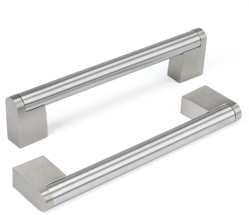 goldenwarm Lot de 10 Poignée Meuble Poignee de Meuble Cuisine Inox -LSJ14BSS128 Poignée de Porte Poignée Cuisine Nickel Brossé en Acier Inoxydable Entraxe 128mm