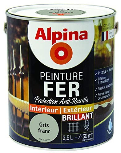 ALPINA Peinture Fer antirouille - Brillant Gris Franc 2,5L 30m²