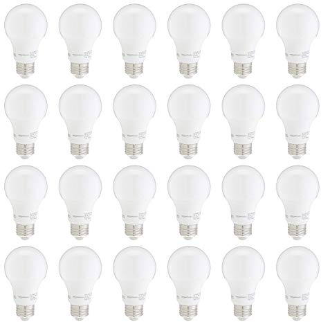 Amazon Basics A19 LED Light Bulbs, 60W Equivalent, Daylight White 5000K, Non-Dimmable, Energy Efficient 9W, E26 Base, 10,000 Hour Lifetime, 24-Pack