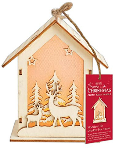 Create Christmas Wooden LED Shadow Box House,2 Stags, Seasonal Craft Accessories, Decorative, Home,Cool Light, Room Decor, Hanging Ornaments