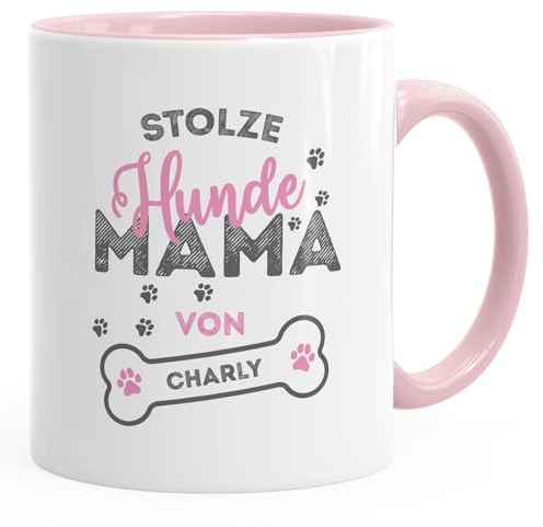 SpecialMe® personalisierte Kaffee-Tasse stolze Hundemama von [Hundename] personalisierte Geschenke Hundebesitzer Rosa Keramik-Tasse