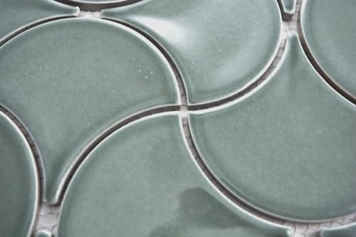 Handmuster Mosaik Fliese Keramik Fächer petrol glänzend Welle Wandfliesen Badfliese MOS13-FSW18_m