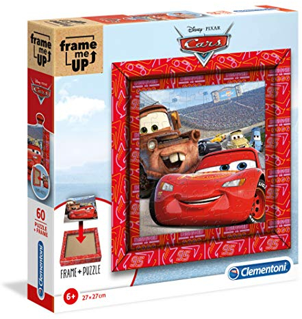 Clementoni 38802 Frame me up Cars – Puzzle 60 Teile ab 4 Jahren, buntes Kinderpuzzle inkl. Rahmen aus Karton, zum Aufhängen ohne Kleber, Geschicklichkeitsspiel für Kinder