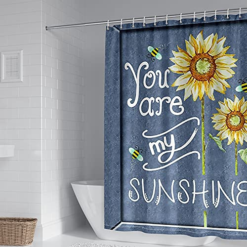 Banemi Duschvorhang Nicht Klebend, Duschvorhang mit Ringen Amarillo Gris Girasol Eres Mi Sol 150X200cm für Kleine Badewanne mit 12 Duschvorhangringen