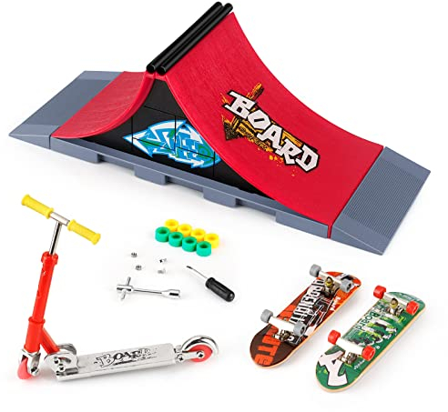 KETIEE Finger Skateboard Ramp Set, Mini Skateboard Ramp mit Fingerboard Skate Park Deck Truck Board Rampenset Spielzeug für Kinder (1810-6A Upgrade)
