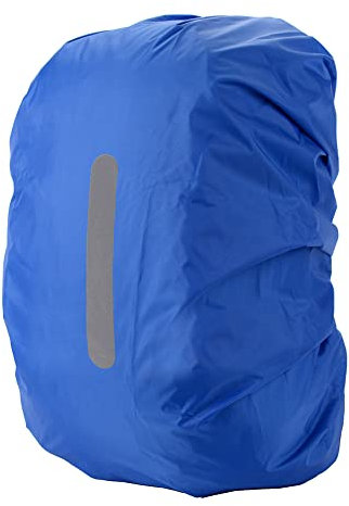 HYCOPROT Regenschutz für Rucksack mit Reflexstreifen, wasserdichte und Windabweisend Regenhülle Schulranzen, Regenüberzug für Wandern, Camping, Touring, Radfahren (M (26-40L), Blau)