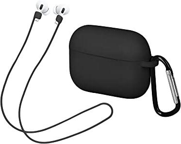 kwmobile 2in1 Set Hülle und Halteband kompatibel mit Apple AirPods Pro Case - Kopfhörer Band Strap 80 cm - Schwarz Schwarz