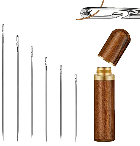 Self-Threading Needles, 24 Pcs Easy Thread Needles Hand Sewing Easy Threading Sewing Needles Large-Eye Hand Sewing Needles with Wooden Needle Case for Storing Handmade Embroidery Accessorie