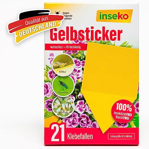 21 x inseko Gelbsticker I Gelbtafeln gegen Trauermücken I Gelbfalle 100% giftfrei (21 Stück)