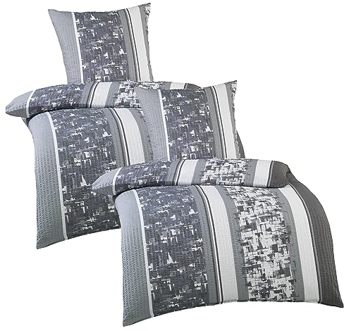 Casa Colori Seersucker Bettwäsche 4 TLG. 135x200 mit Reißverschluss - Grau Gemustert