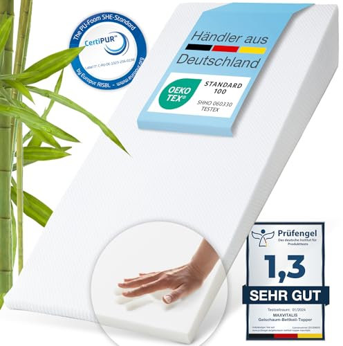 ELONEO Bettkeil Topper 90 x 200 cm aus Memory Foam, Matratzen-Keilkissen zur Bettneigung, Keilmatratze, Keilförmige-Matratzenauflage, Erhöhungskeil, Bezug waschbar